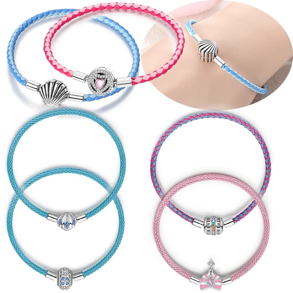 Original Blue Zircon Charm Bracelet Colorful Women Jewelry 925 Silver Love Heart Pink Bracelet Luxury Delicate Fine Gift