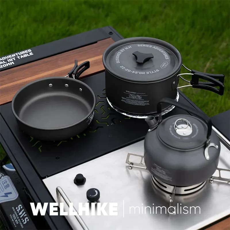 WELLHIKE Camping Kitchen Set, Set of Pots for Camping, Travel Tools for 1-2 Persons, Tea/Coffee Maker