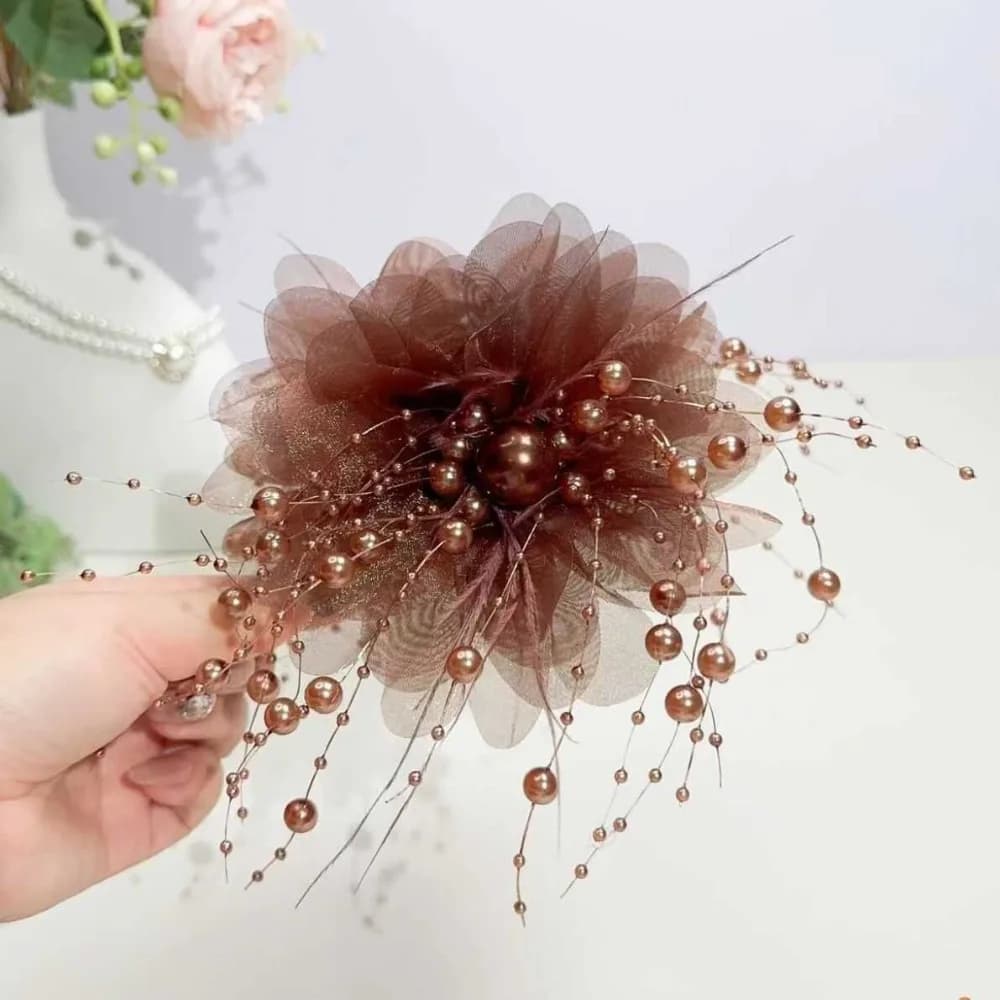 Elegant Peony Flower Grasping Clip Sequin Tassel Flower Hairgrips Plastic Shark Clip Women