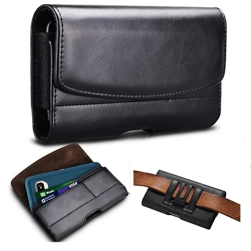 Custodia a clip in pelle universale multifunzione per cellulare, marsupio per Samsung, iPhone, Huawei, Xiaomi, custodia a doppio scomparto