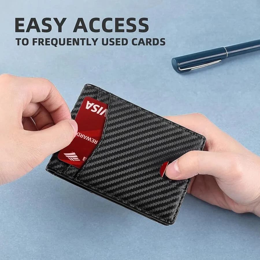 Porta carte di credito per portafogli in fibra di carbonio con blocco ANTI RFID per uomo Borsa porta carte di credito corta piccola protetta in pelle magica