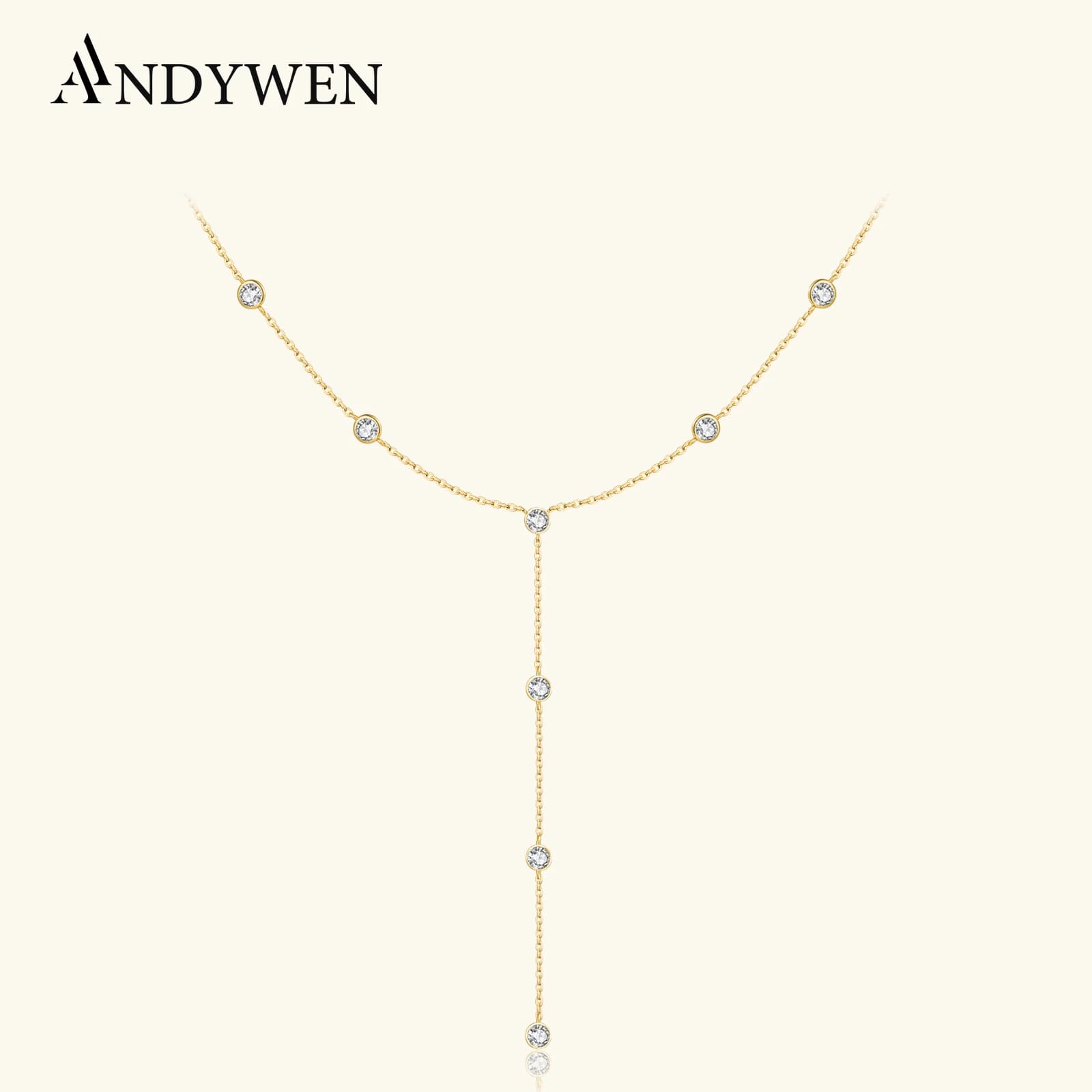 ANDYWEN 925 Sterling Silver Gold CZ Zircone Charm Long chain necklace 2023 Luxury refined jewelry Wedding jewelry