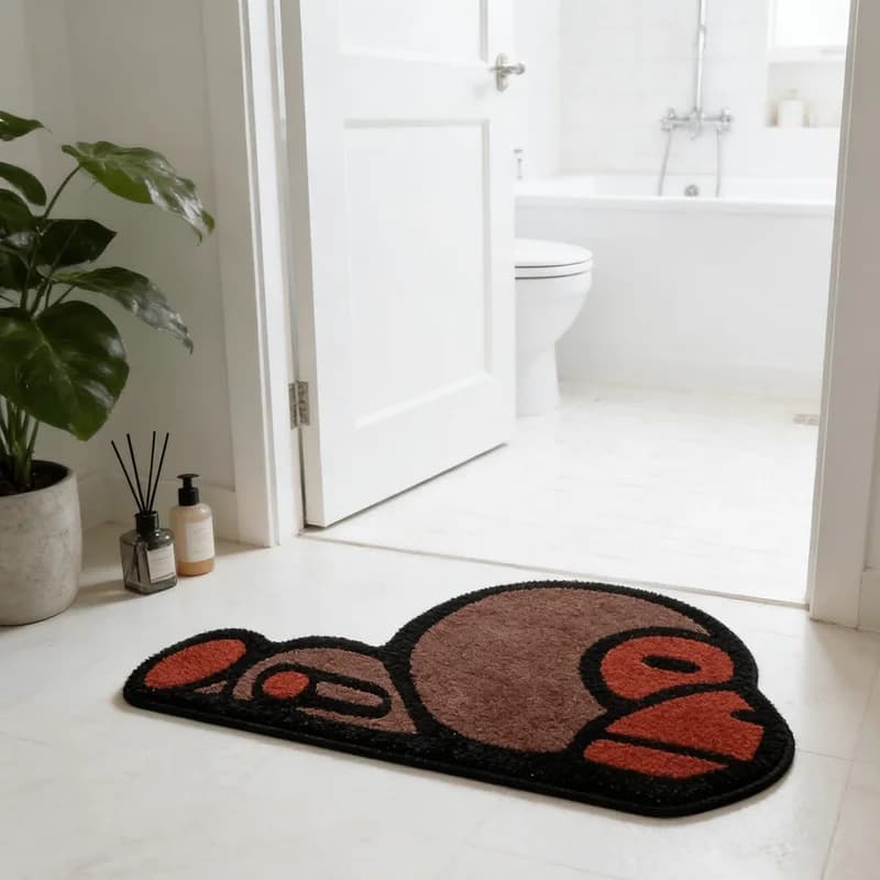 VIKAMA Trendy And Cool Monkey Shaped Plush Carpet Entrance Bathroom Living Room Cute Cartoon Home Floor Mat