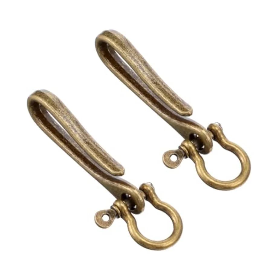 Portachiavi a Forma di Amo da Pesca, 2 Pezzi, Gancio Portachiavi in Ottone per Borsa, Clip per Portafoglio in Bronzo Antico, Fibbia per Cintura, Clip a U Solida per Tasca