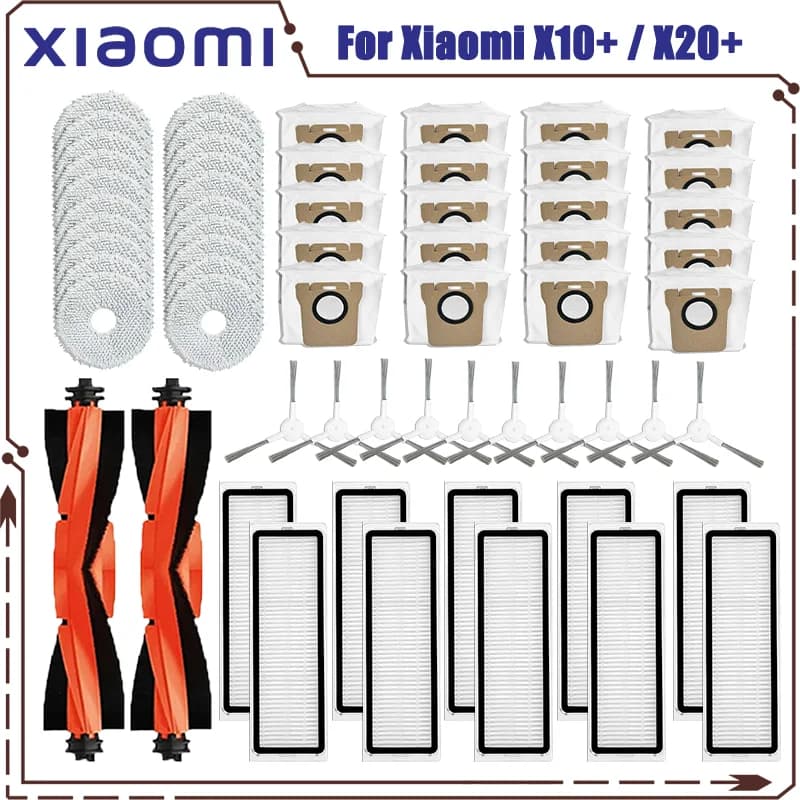 Compatibile con (Xiaomi Robot Vacuum X10+ / X20+ / X20 Plus) Pezzi di ricambio Accessori Spazzola laterale principale Filtro per sacchetto per la polvere in tessuto