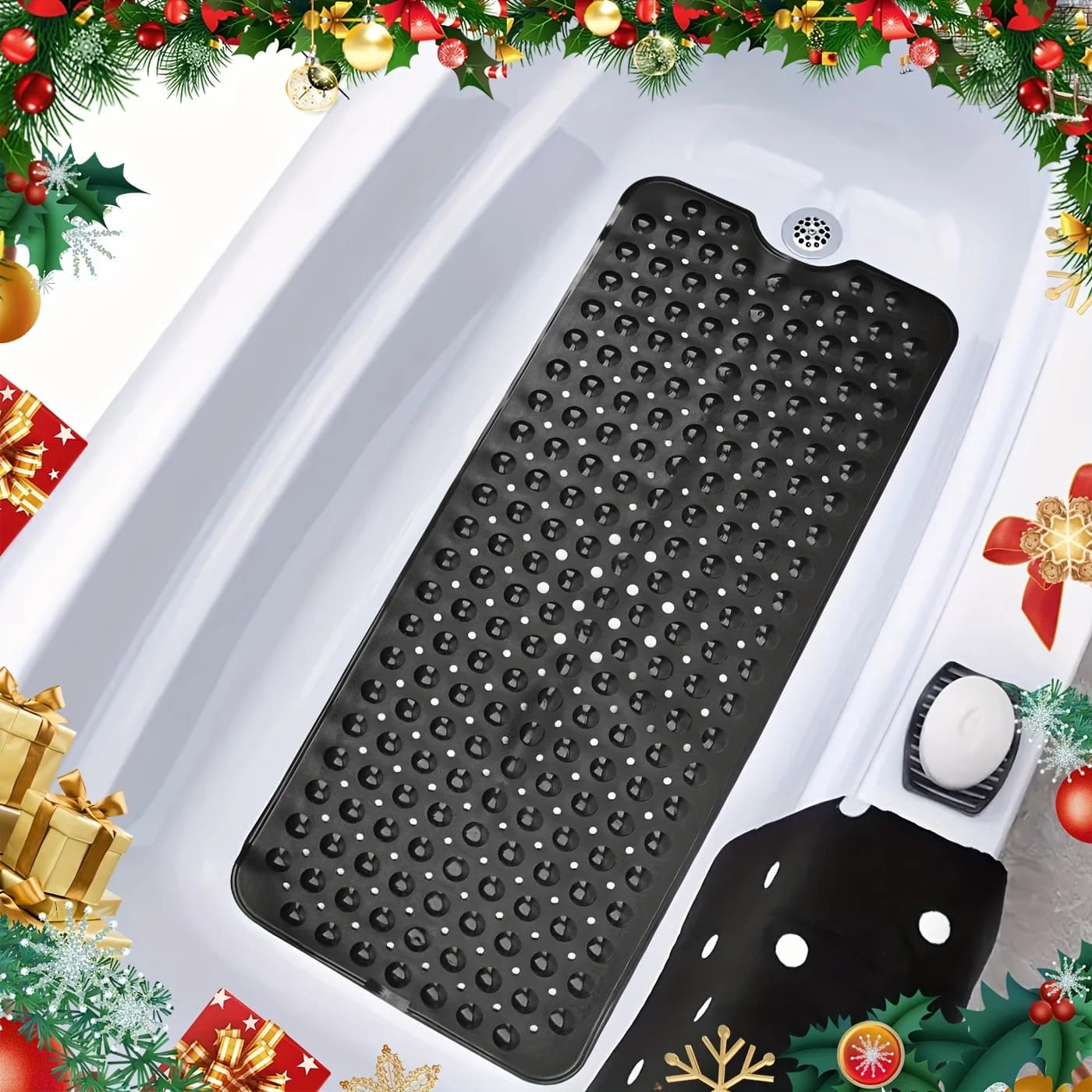 1pc Bathroom Non-Slip Mat With Suction Cup, Bath Rug, Shower Mat Round Hole Design, Bathroom Massage Ring, Quick Drain, Suitable For Shower Room, Hotel Toilet, Toilet, Bathtub, Bathroom