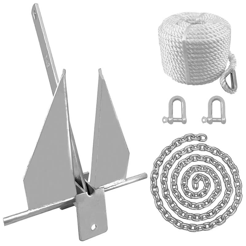 Set Ancora Danforth 6KG con Corda Fissa da 100ft e Catena da 8ft, Ancora Marina per Fondali in Sabbia, Ghiaia e Fango