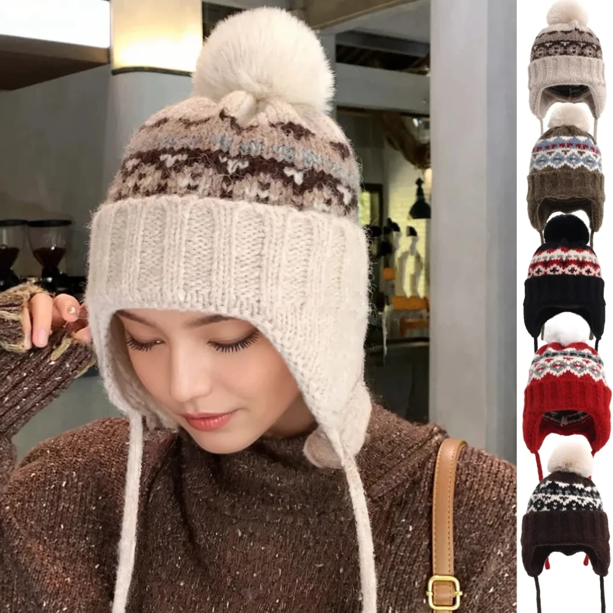 Nuovi Berretti alla Moda con Pompon, Cappelli Invernali Caldi e Chic per Donne, Berretti Lavorati a Maglia con Motivo a Rombi, Regalo per Ragazze