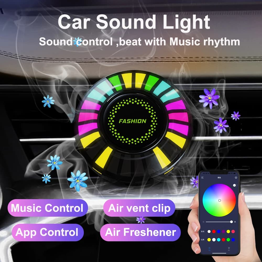 Auto Smart RGB LED Interior Car Music Rhythm Ambient Lights Wireless App Control Vent Deodorant for Environment Lamp