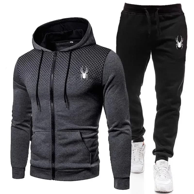 New Complete Man Spring-Autumn, Casual Sports Set 2 Pieces, Jacket with Hood and Zip Printed and Pants, Outfit Fashion Men