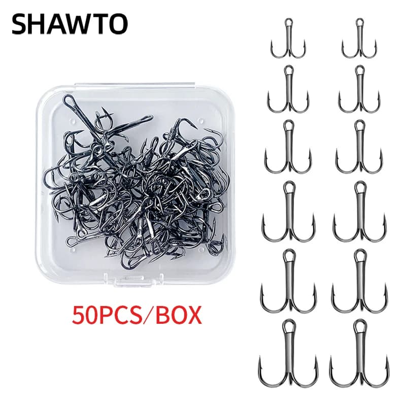 Set of 50 Shawted Fishing Ames in Box, Hooks with High Carbon Steel Ardill, Black Fishing Equipment
