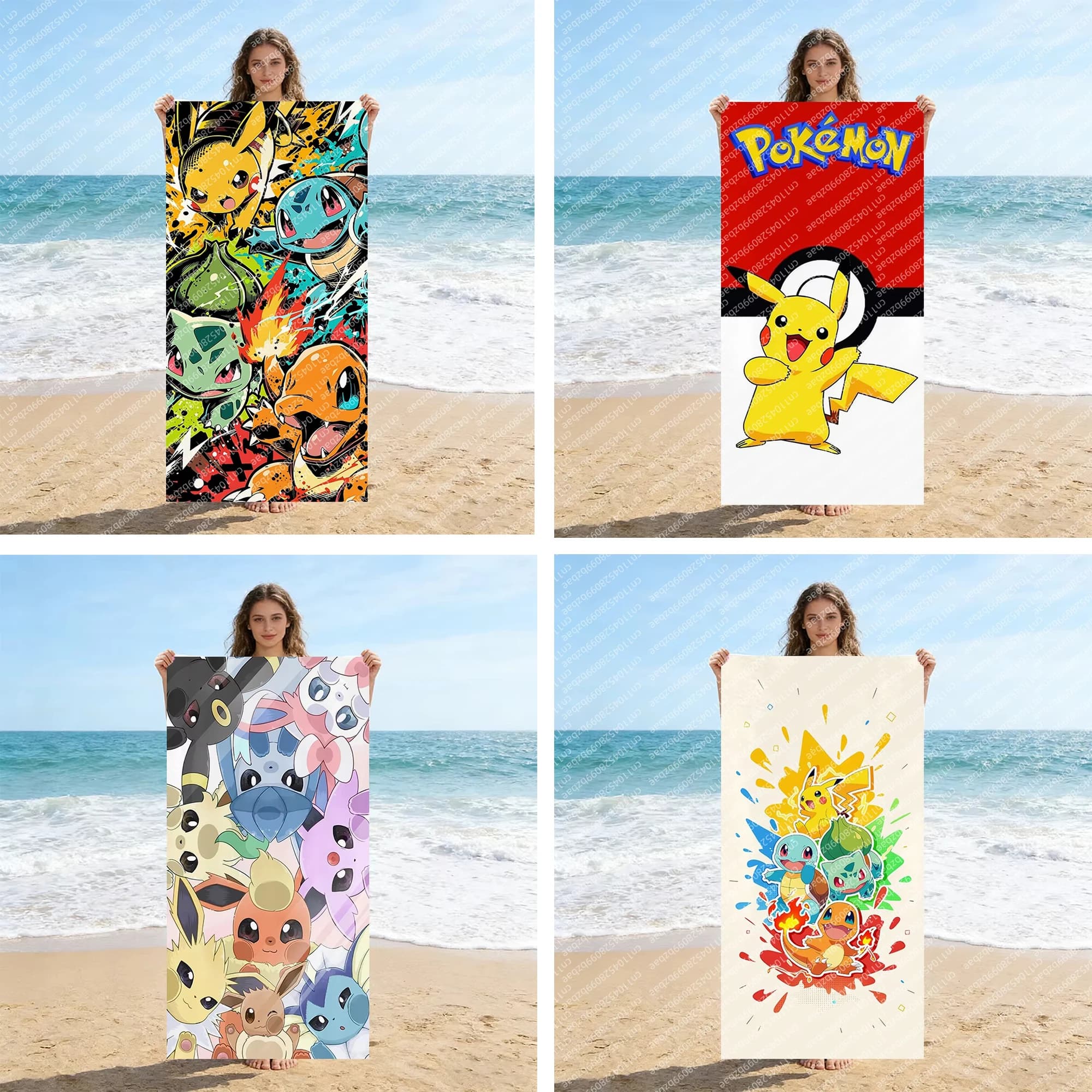 Simpatico asciugamano da spiaggia Pokemon, asciugamano da bagno super assorbente ad asciugatura rapida, per spiaggia, piscina, sport, yoga, palestra, casa, viaggio, regalo per amico