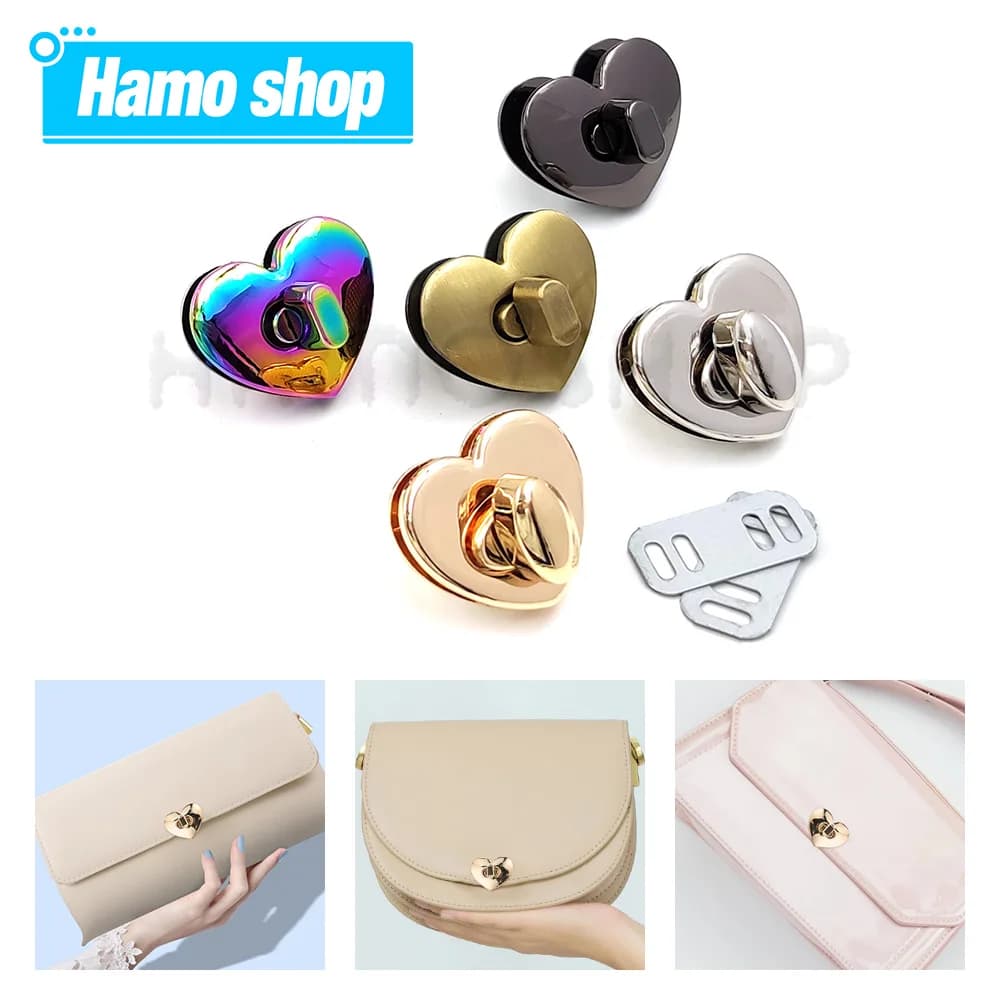 Chiusura a Scatto a Forma di Cuore in Metallo da 30mm/32mm, Fibbie per Borse, Cappelli, Decorazioni, Accessori Fai-da-Te per Artigianato in Pelle