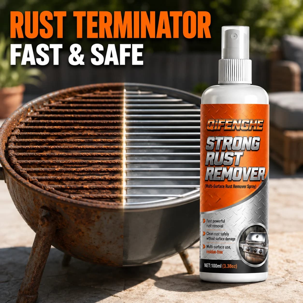 QIFENGHE Rust Terminator Spray Strong Remover Remove Rust Oxidation Safe Clean Multi Surface For Car Tools Machinery Home Pipes