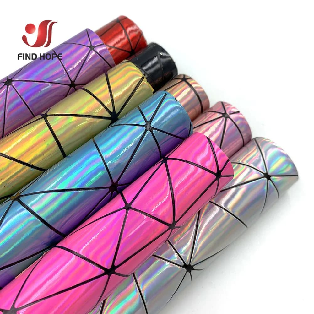 19 pollici x 47 pollici Laser geometrico astratto sintetico PU finto vinile artificiale tessuto in pelle rotolo per borse fai da te orecchini fiocchi artigianato