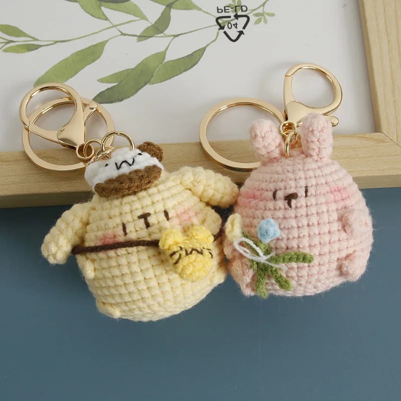 Mini Cartoon Animal Doll Crochet Keychain Handmaking Knitted Small Bear Keyrings Knitting Cute Rabbit Custom Keychain Wholesale