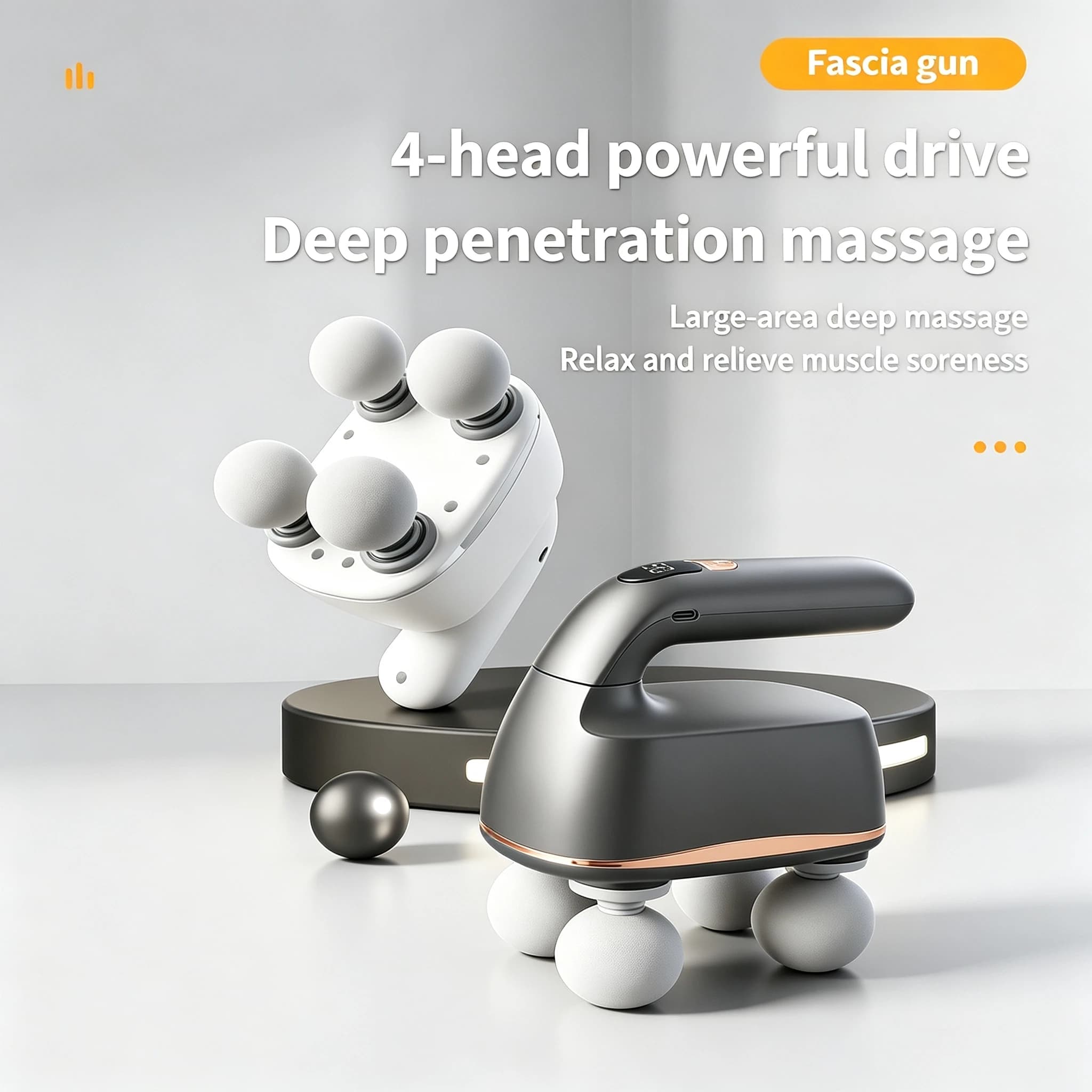 4-Heads Handheld Massage Gun Electric Professional Fascia Gun Muscle Deep Tissue Body Massager Portable for Myofascial Release
