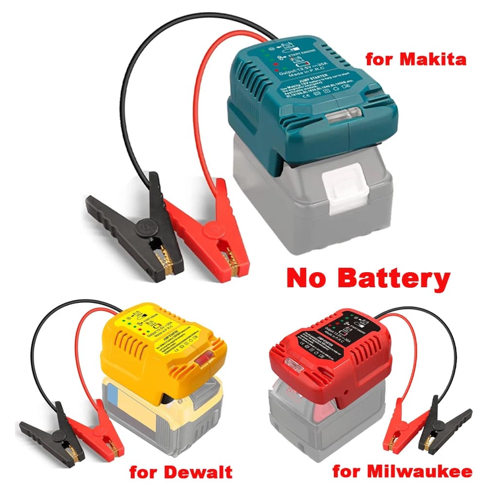 Adattatore per Avviamento Auto per Batterie agli Ioni di Litio 18V Makita/Dewalt/Milwaukee con Cavi di Avviamento e Morsetti