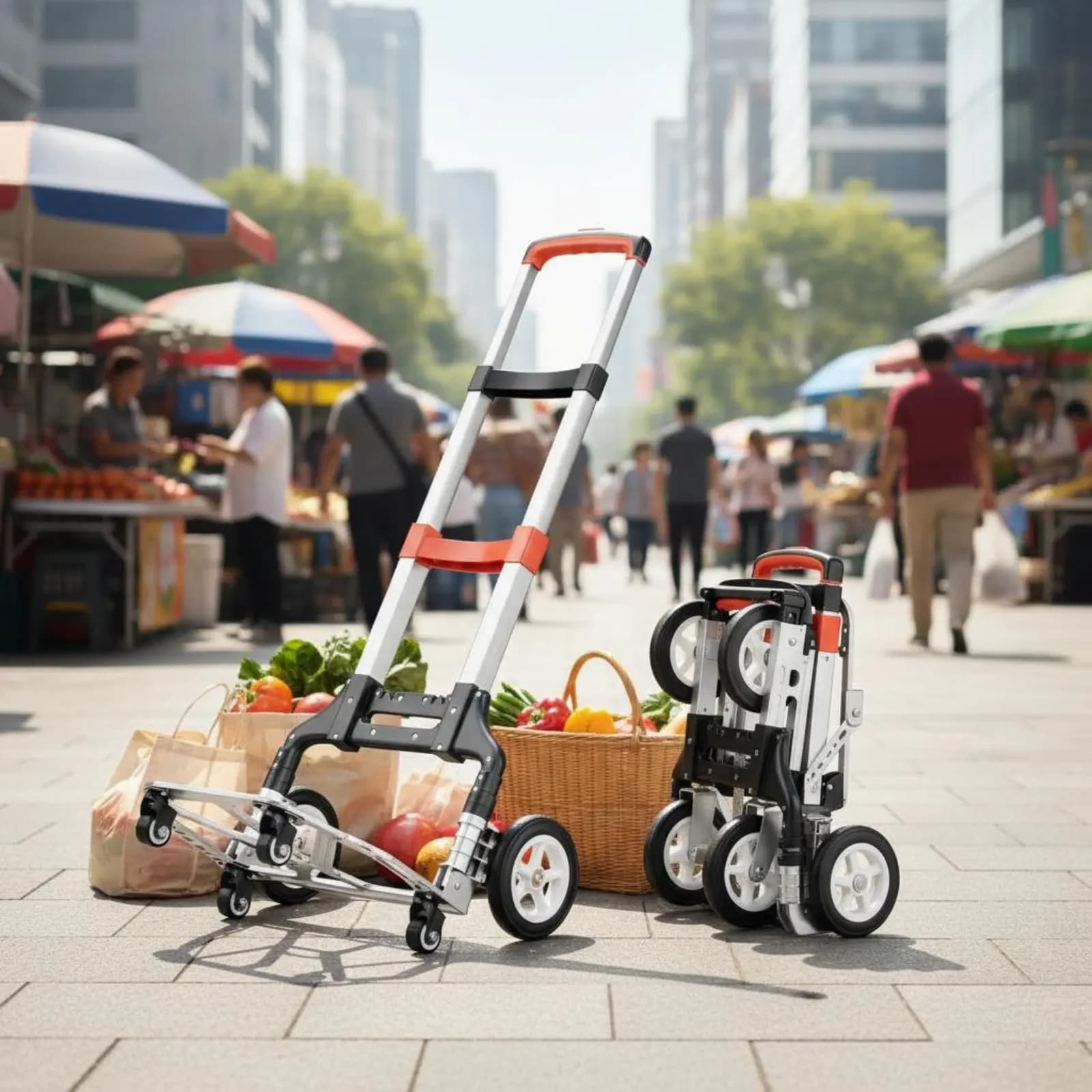 Carrello Saliscale in Alluminio Leggero e Portatile, Carrello Pieghevole per Bagagli con Ruote Silenziose a 6 Ruote