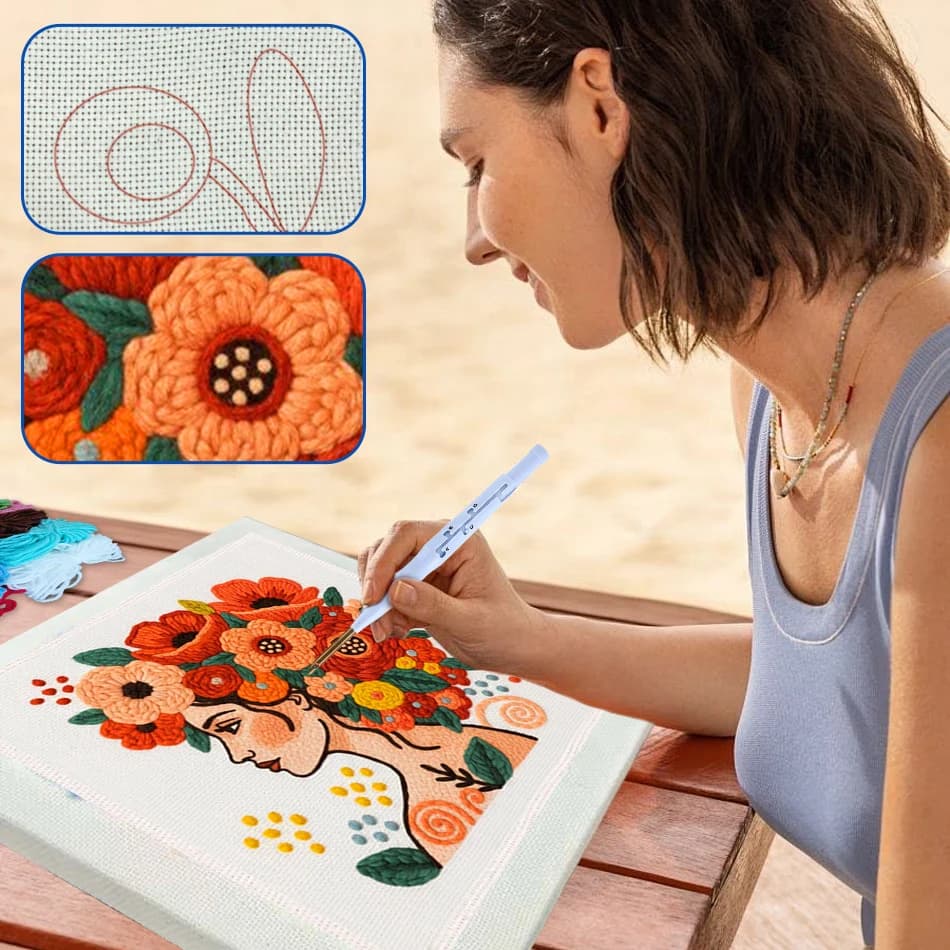 Kit per ricamo punch needle GATYZTORY, set da cucito per ragazza, kit fai da te per lavori a maglia, telaio per ricamo, accessori per cucito, decorazione per la casa fai da te con cornice