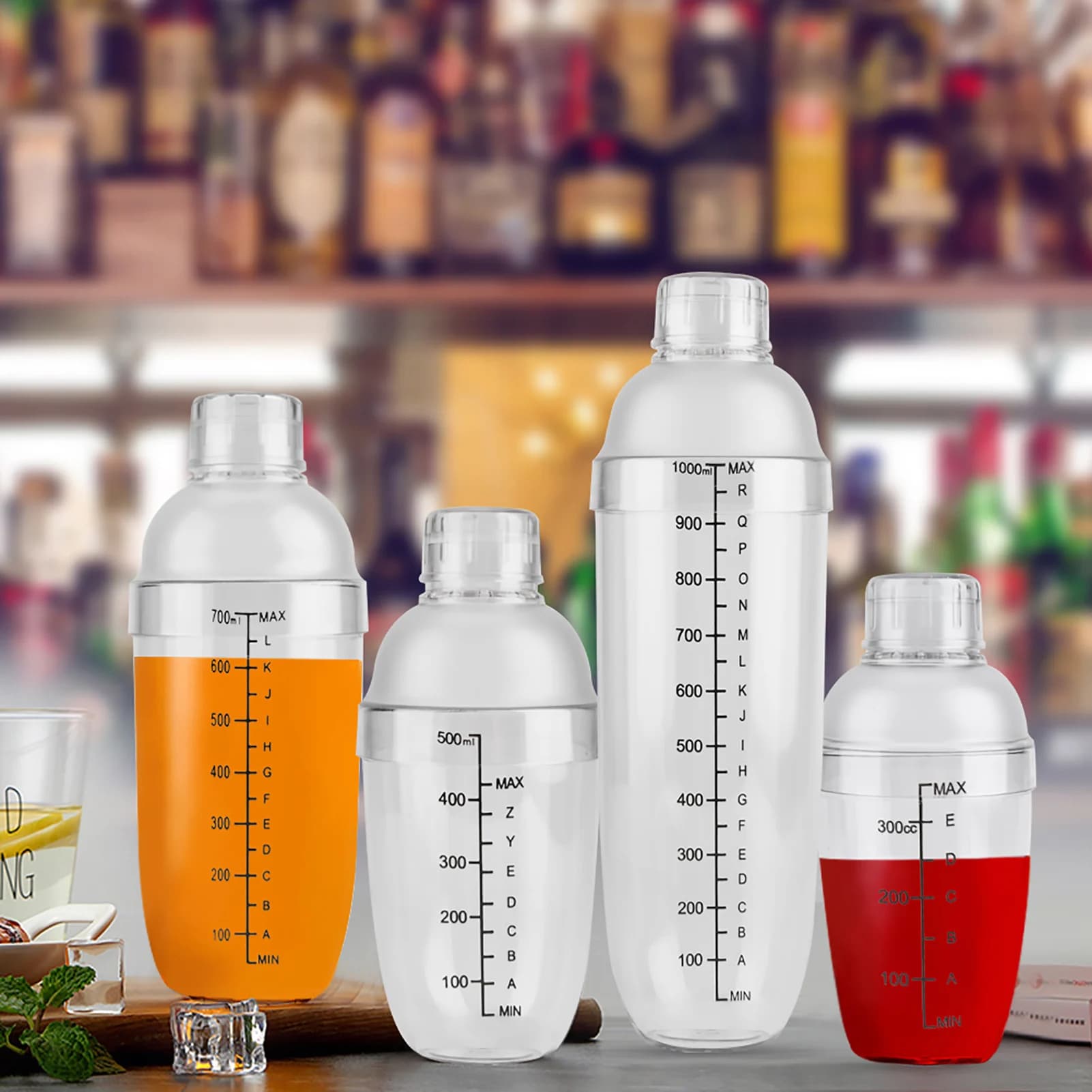 Shaker per Cocktail in Resina PC Trasparente Antigoccia con Scala Visibile, Mixer per Bevande per Casa e Ristorante