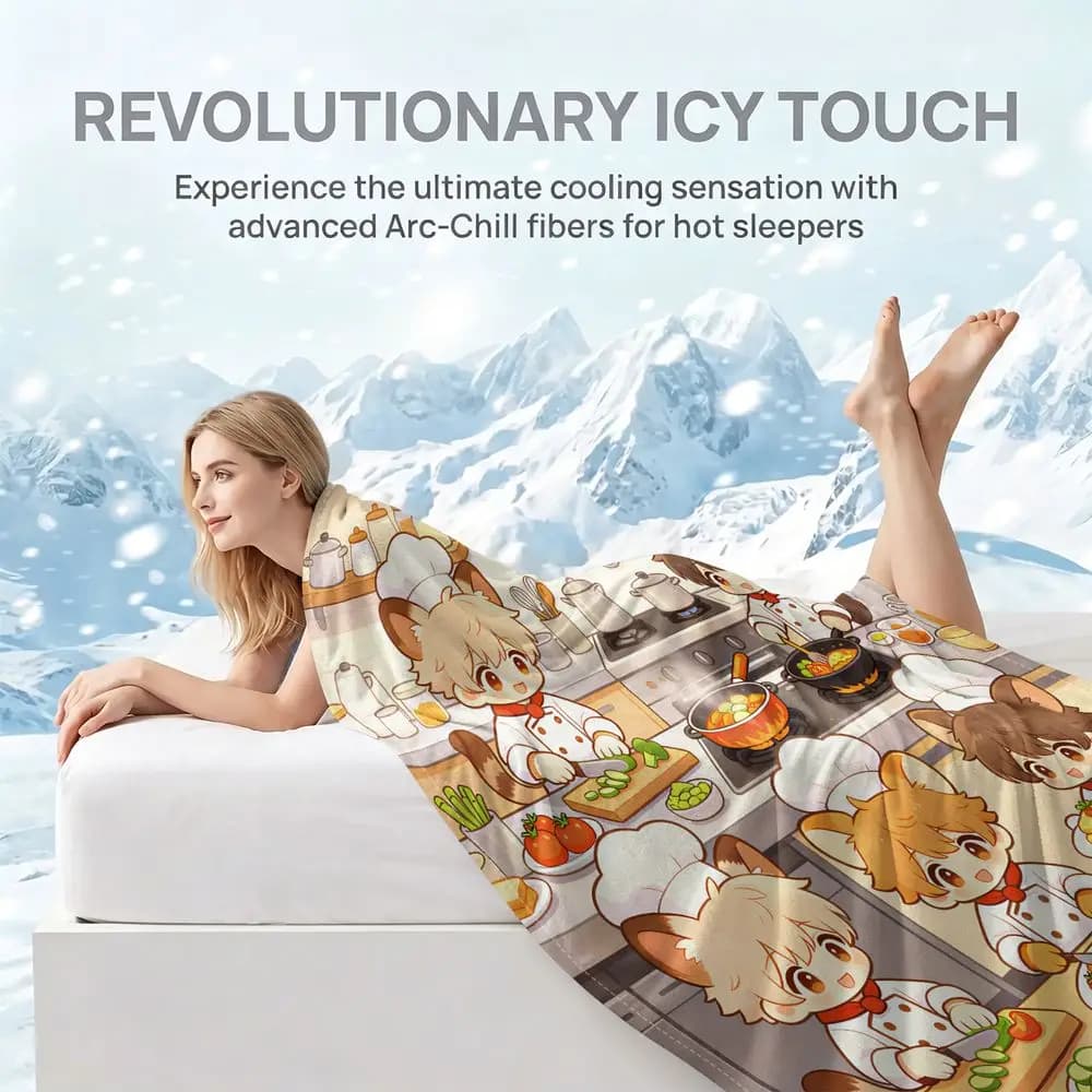 Cooling Blanket Cartoon Chef Shiba Digital Print Q MAX 0.3 Ice Silk Summer Throw Dining Room Sofa Cooling Cover