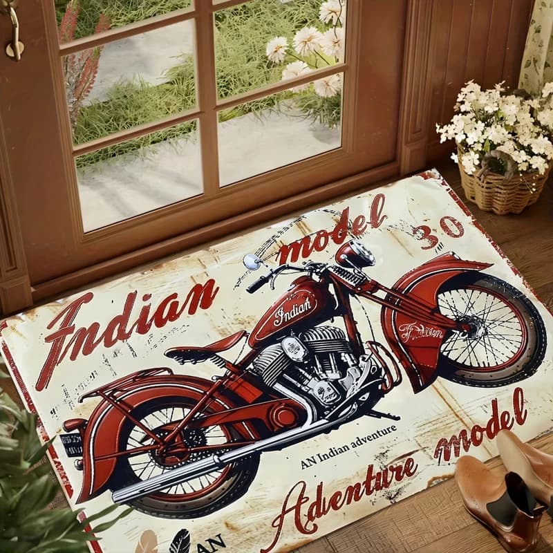 Vendita calda retrò moto indiana modello tappeto antiscivolo arredamento tappeto per ingresso soggiorno tappetino per la casa a tema motociclista