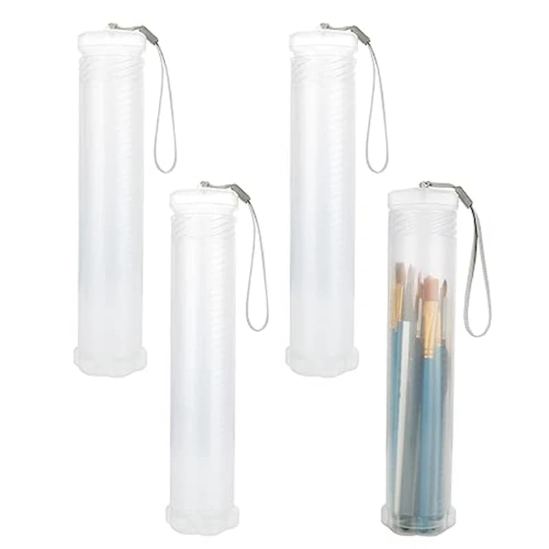 Custodia per pennelli in plastica estensibile da 4 pezzi contenitore per matite di stoccaggio per tubi con supporto per pennelli lungo trasparente