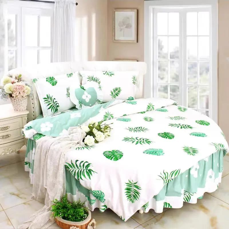Kit biancheria da letto rotonda in tessuto scozzese di cotone Verde chiaro Indigo CHECKS Copripiumino Federa Set lenzuola 6.6FEET-8FEET SUPER King size