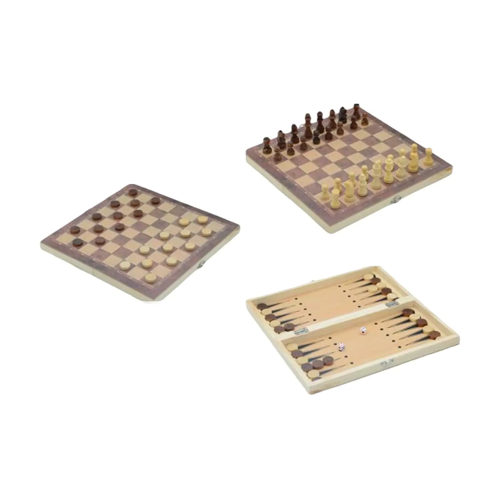 Accessori per Giochi da Tavolo Set Portatile di Scacchi Dama e Backgammon con Tabellone Pieghevole in Legno per Gioco all'Aperto e al Chiuso