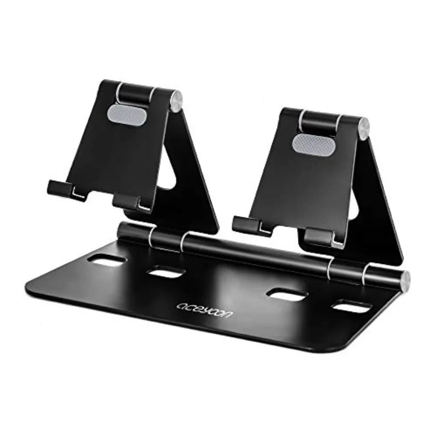 Supporto Regolabile per Tablet e Cellulare da Scrivania in Lega di Alluminio, per 2 Telefoni o un Tablet/Kindle, Robusto e Doppio