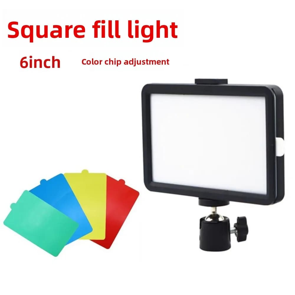 Con treppiede LED Fotografia Luce video Schermo intero 4 carte colorate Lampada di riempimento fotografica Multifunzionale da 6 pollici