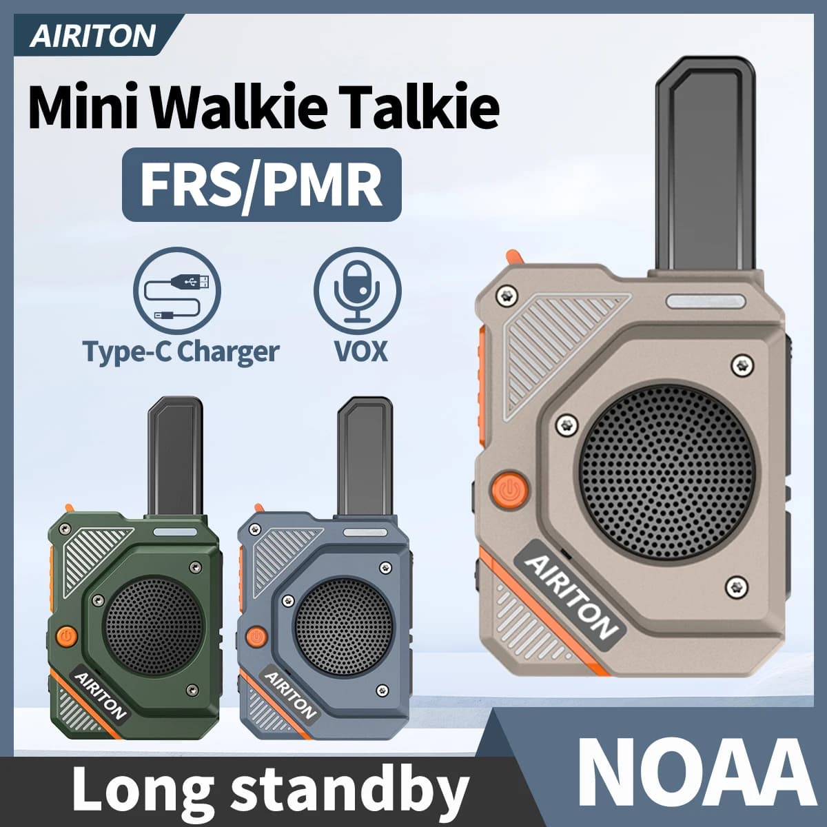 2PCS AIRITON AI-168 Mini Walkie Talkie Ricaricabile PMR/FRS Portatile A Lungo Raggio NOAA Tipo-C Caricatore per Viaggio di Affari Ham Radio