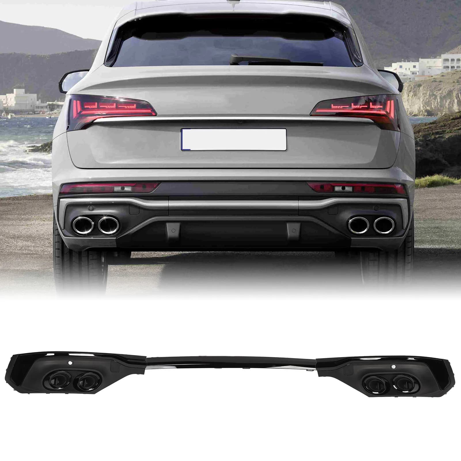 Rear Bumper Exhaust Pipe Diffuser Trim Glossy Black Lip Spoiler for Audi SQ5 Sportback 2021 and Up Rear Diffuser Side CornerTrim