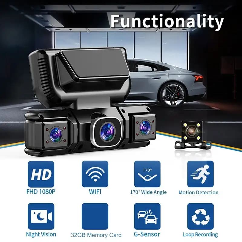 Nuovo WIFI 3/4 Canali 360 ° Dash Cam 1080P Registratore Video per Auto DVR con Registrazione 24h, Visione Notturna e Monitoraggio Parcheggio