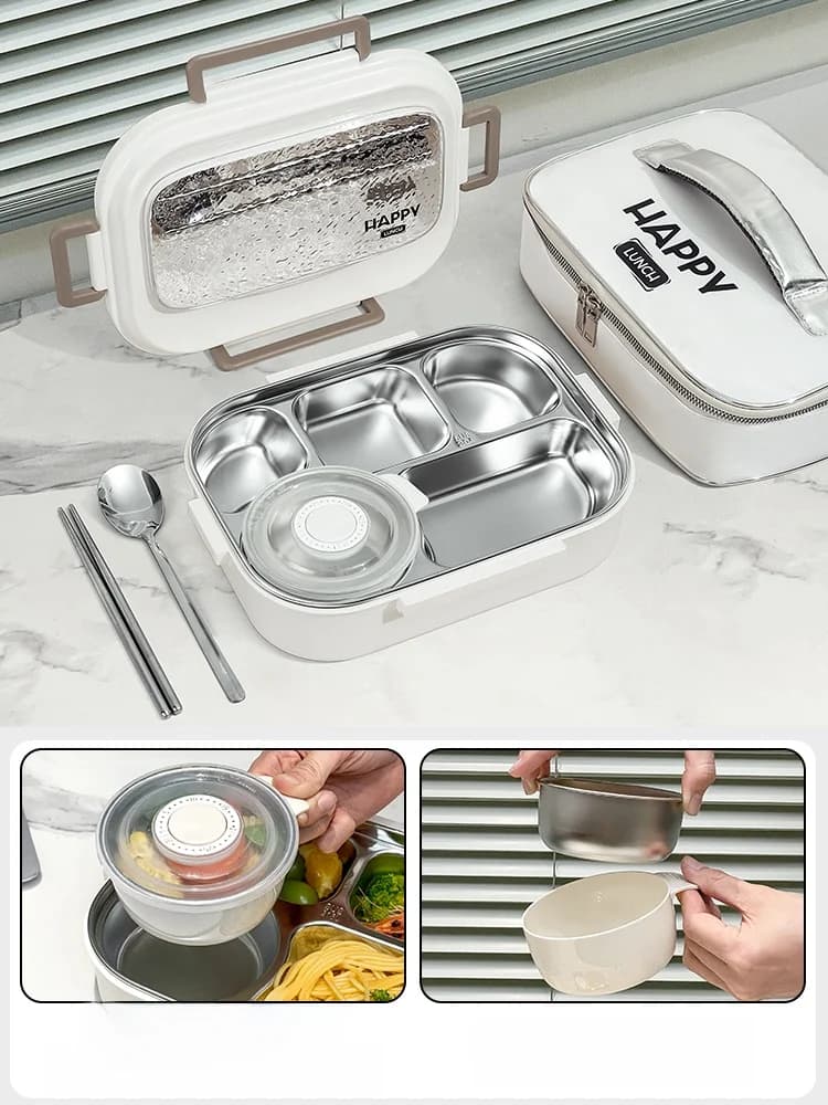 Contenitore Termico per Pranzo in Acciaio Inox, Speciale per Studenti, Adatto al Microonde, con Scomparti, Portatile