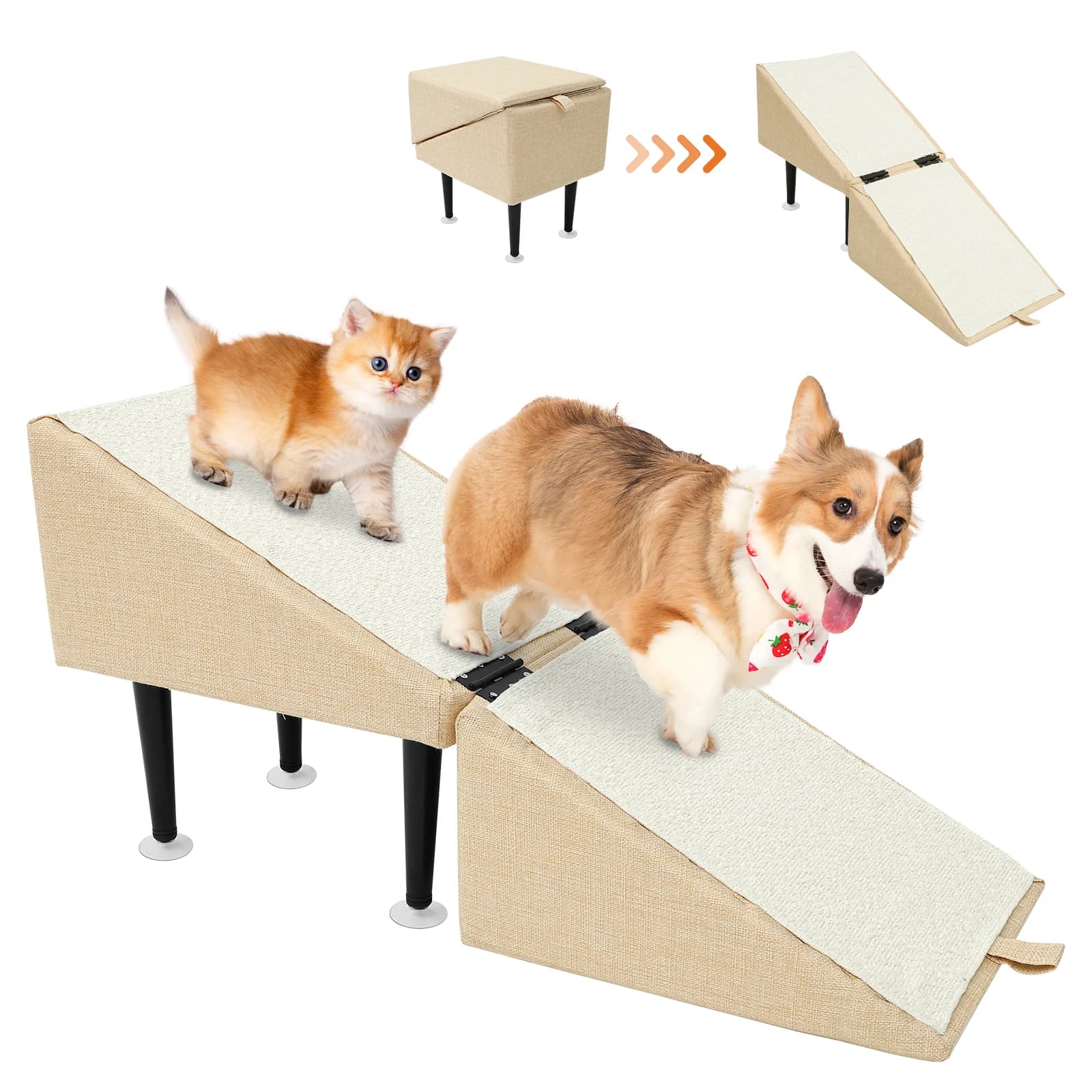 Rampa per cani ottomana divisa Scale pieghevoli per cani e gatti Rampa di sicurezza per animali domestici rimovibile Passo per animali domestici per gatti di piccola taglia media Divano letto per gatti