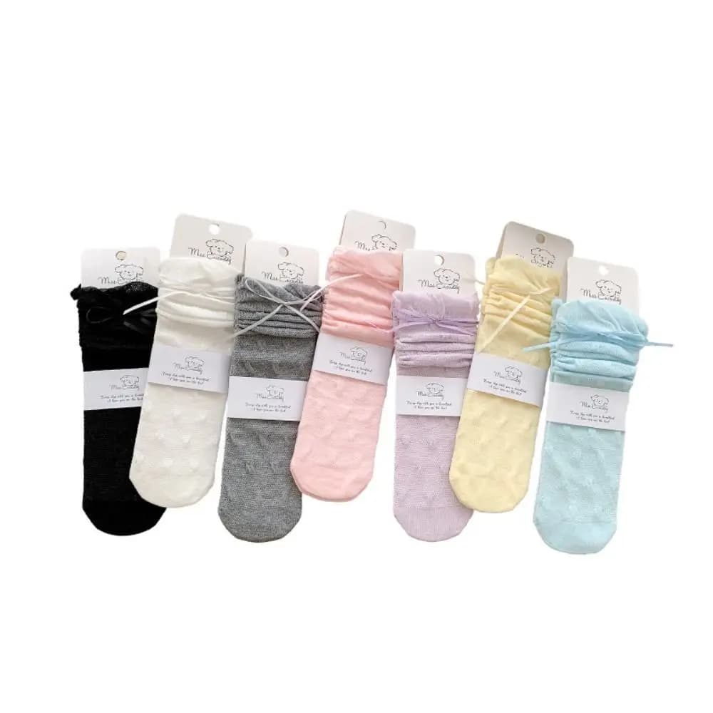 Breathable Sweet Children Mid-Tube Hosiery Princess Thin Lolita Lace Stockings Cotton Ribbon Bow Balletcore Socks Outdoor