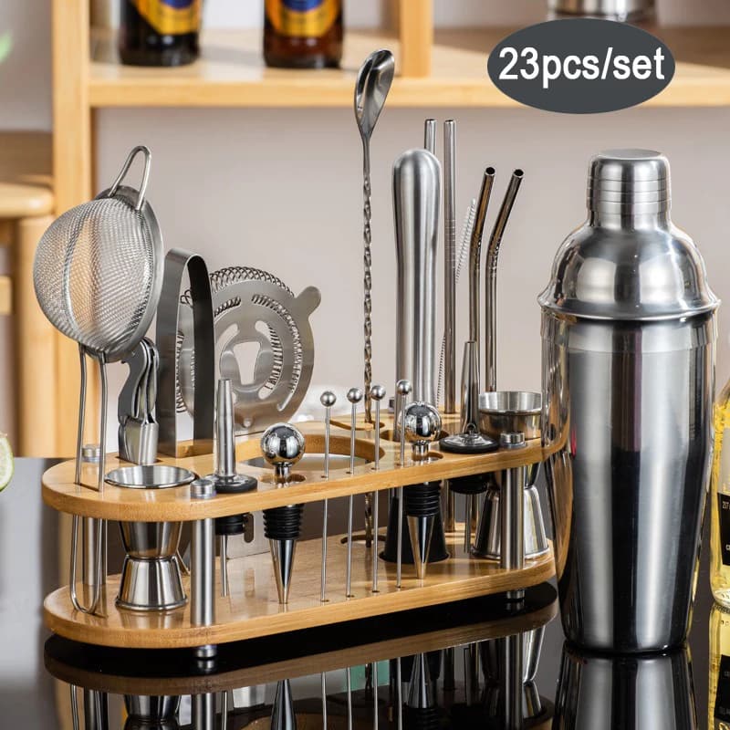 Bar Tool Cocktail Shaker Wine Set of 23 Pieces Set Stainless Steel with Tray Base Bar Home Cocktail Martini Cocktail Utensil