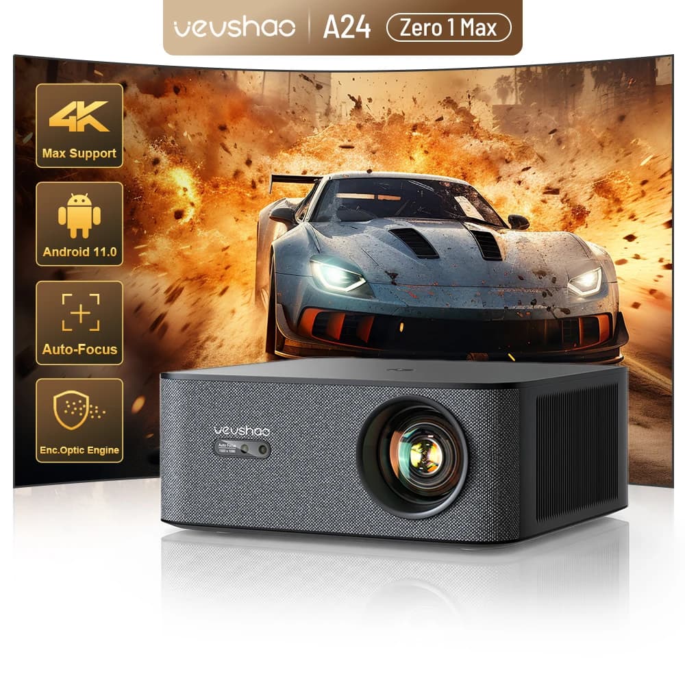 Proiettore VEVSHAO 1080P 4K A24 Max con Licenza Ufficiale Google Android TV ATV per Film, Giochi, Video, Wi-Fi e Home Theater
