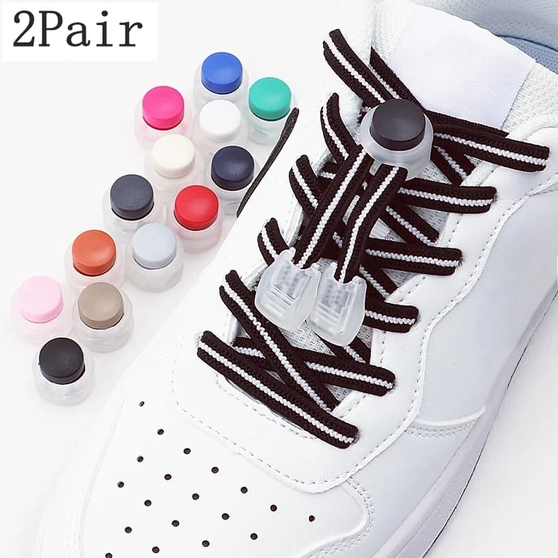 2 paia di lacci per scarpe elastici lacci piatti rotondi con chiusura a scatto per scarpe da ginnastica senza lacci accessori per scarpe con lacci rapidi per bambini e adulti