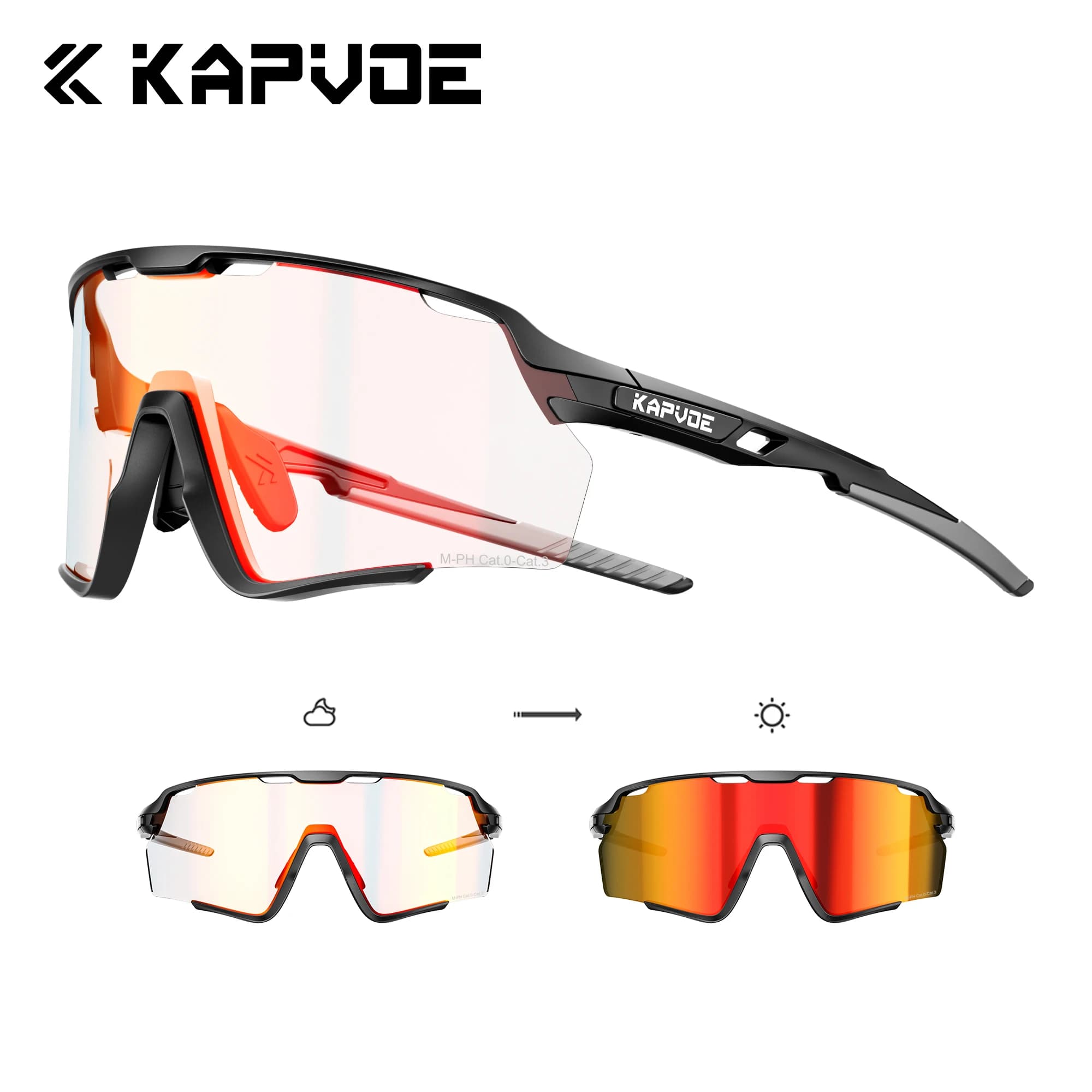 KAPVOE HD Photochromic Sports Sunglasses Stylish Cycling Climbing Hiking and Driving Glasses Outdoor Sun Protection Sunglasses