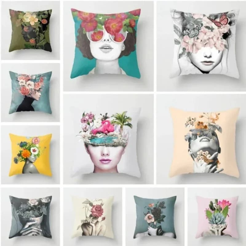 Ms. Hua's artistic portrait design Double-sided Printed pillow cover Short plush Suitable living rooms sofas throw cushion cover
