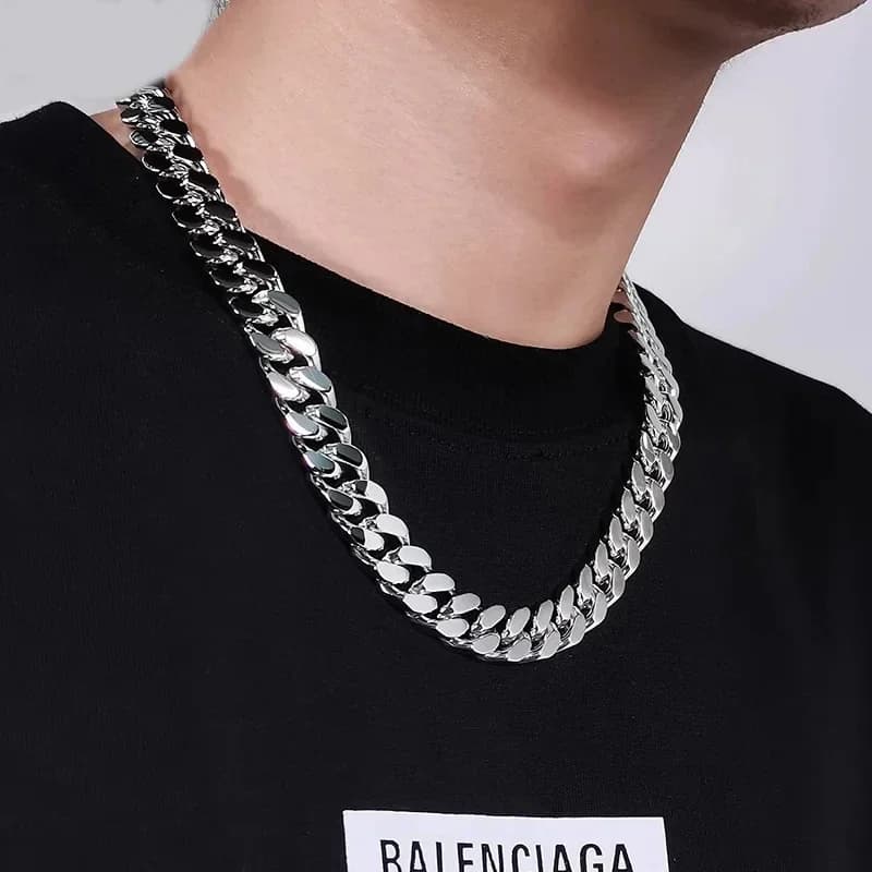Collana a catena cubana in acciaio inossidabile HNSP 8MM-14MM per uomo, stile punk, spessa, lunga, colore argento.