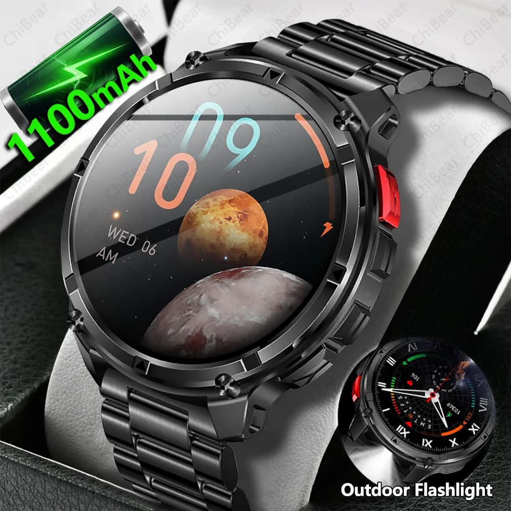 1100mAh Batteria a lunga durata Smartwatch da uomo Chiamata Bluetooth AMOLED IP68 Impermeabile Frequenza cardiaca Schermo HD Smart Watch per Android IOS