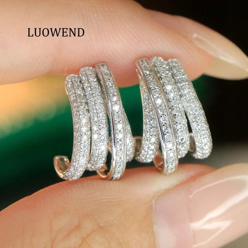 LUOWEND Orecchini in oro bianco 100% 18 carati Stile moda di lusso 1.0 carati Orecchini con diamanti naturali reali per le donne Gioielleria raffinata