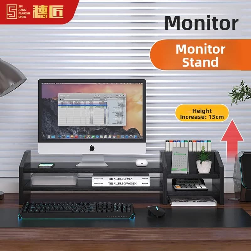 Supporto per Computer da Ufficio, Elevatore per Notebook, Organizzatore da Scrivania, Stile Moderno e Semplice, Pieghevole in Legno Artificiale per Adulti