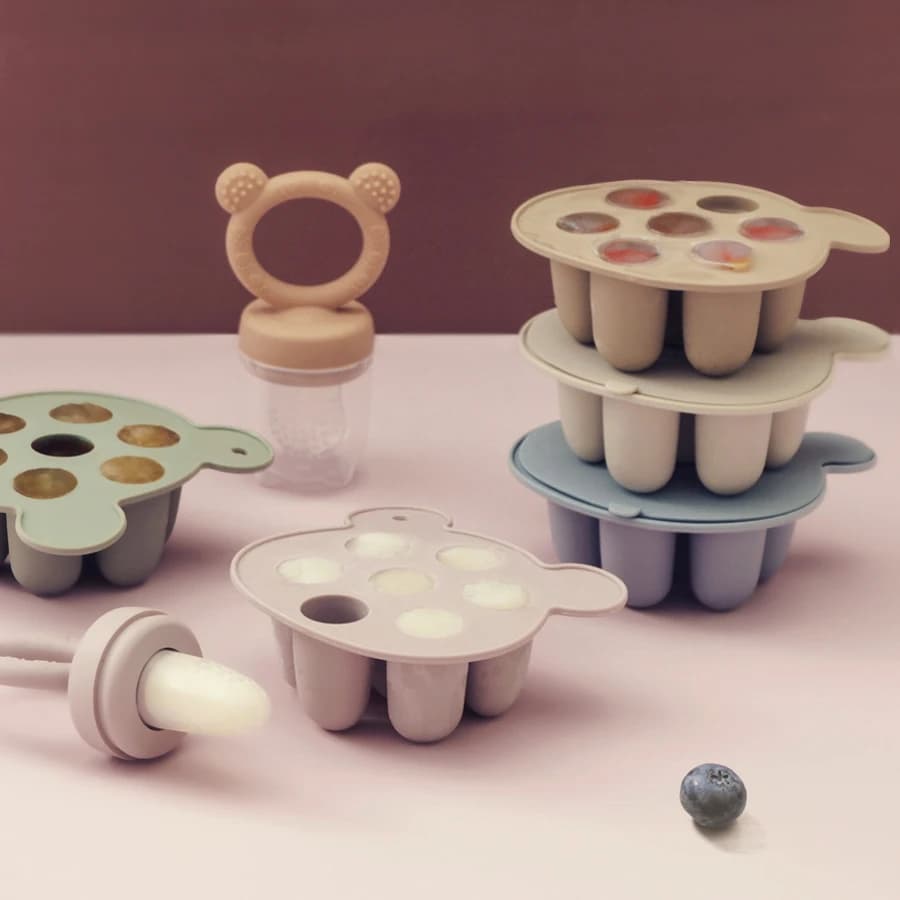Stampo in silicone per ghiaccioli e gelati per neonati, stampi per gelati, ciuccio massaggiagengive per alimentazione con frutta, giocattolo per neonati