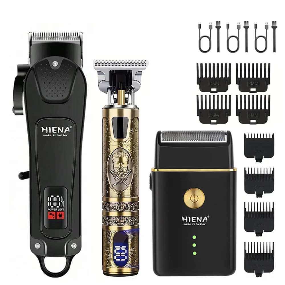 Tagliacapelli elettrico HIENA 3/1 pezzi, rasoio per barba professionale, regolacapelli e rasoio elettrico a lamina con display LED, strumenti per la cura dei capelli