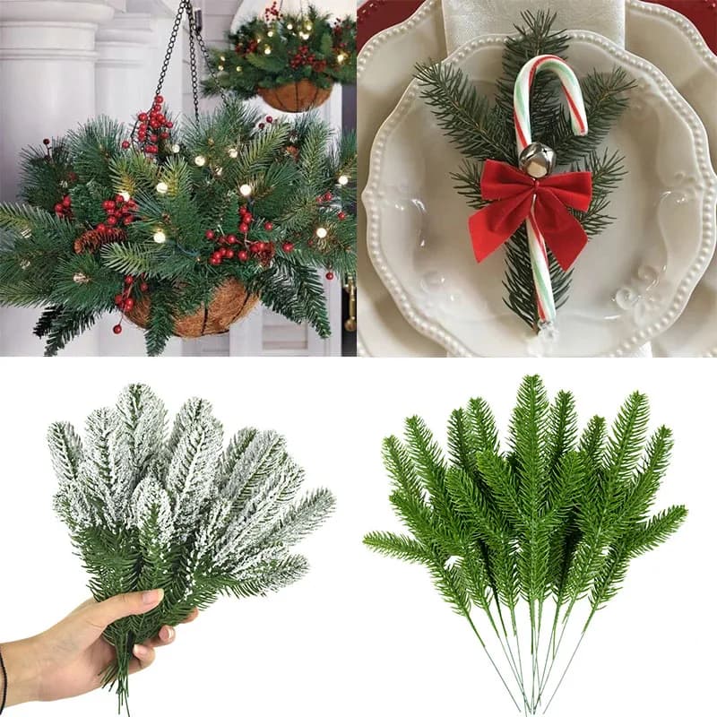 1 confezione di rami di pino di natale neve piante artificiali aghi di pino per albero di natale ghirlanda decorazioni per la casa regali di natale di capodanno